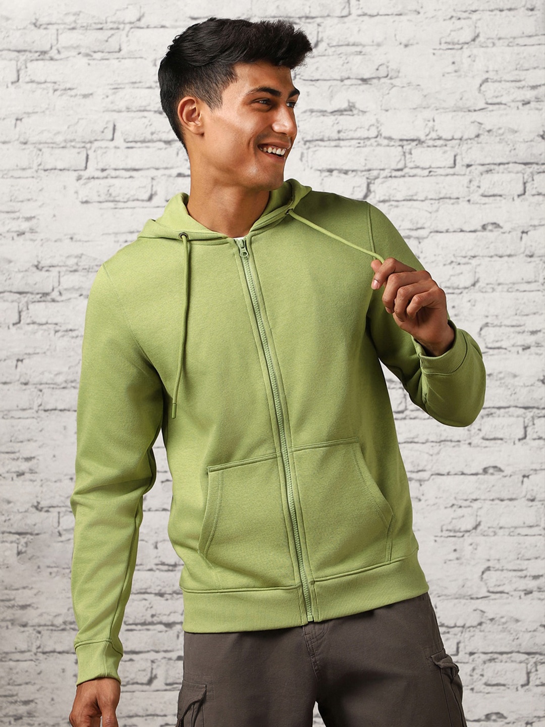 

NOBERO Front Open Hooded Fleece Sweatshirt, Green