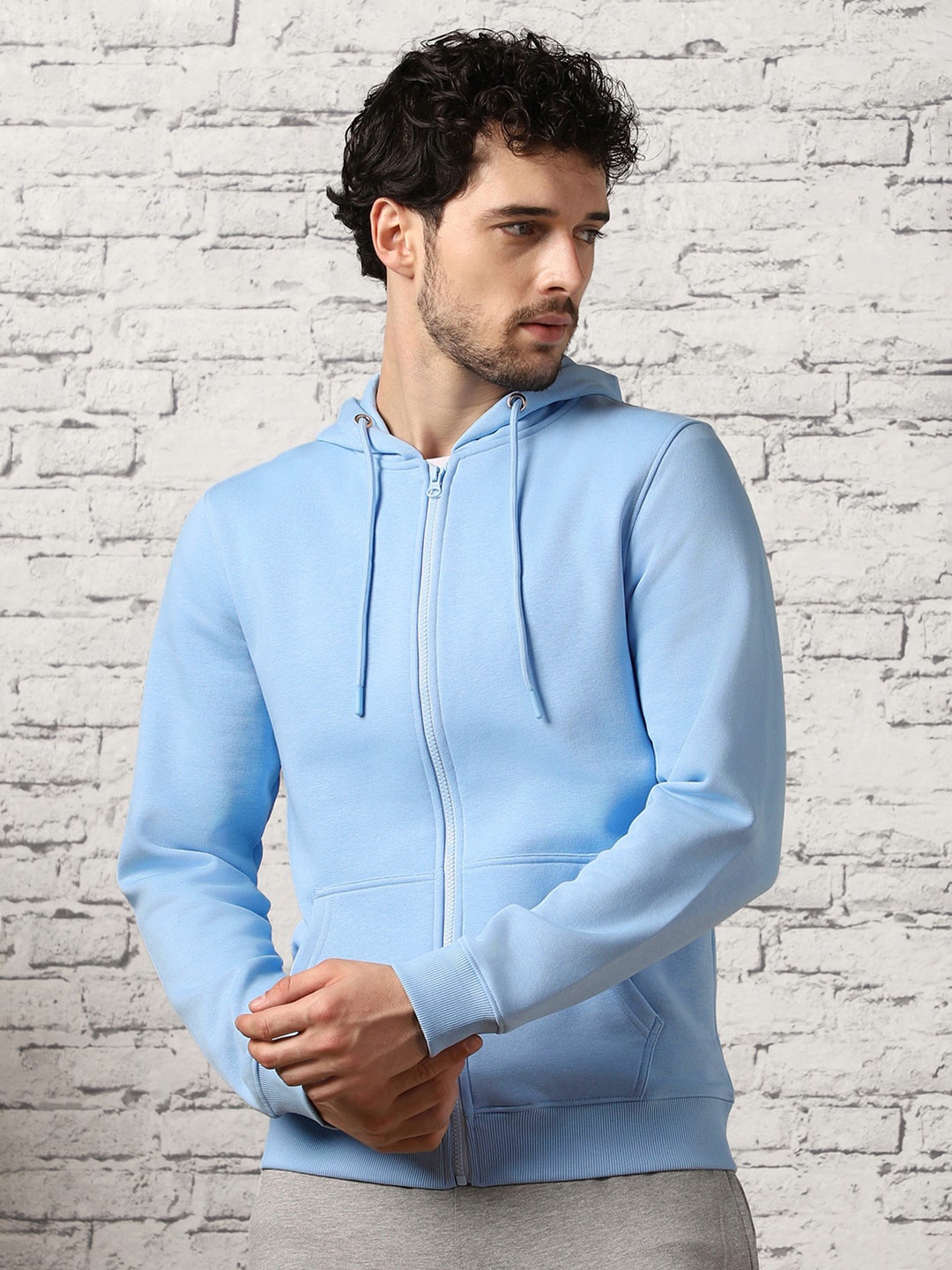 

Nobero Men Zipper Hooded Sweatshirt, Blue