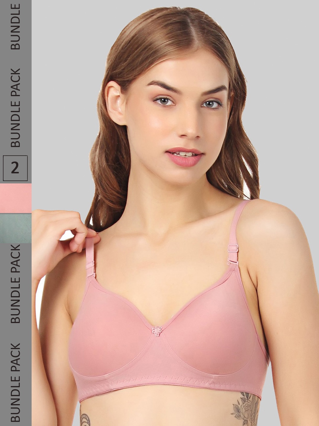 

FUNAHME Pack Of 2 Non-Wired Lightly Padded Seamless T-Shirt Bra With All Day Comfort, Pink