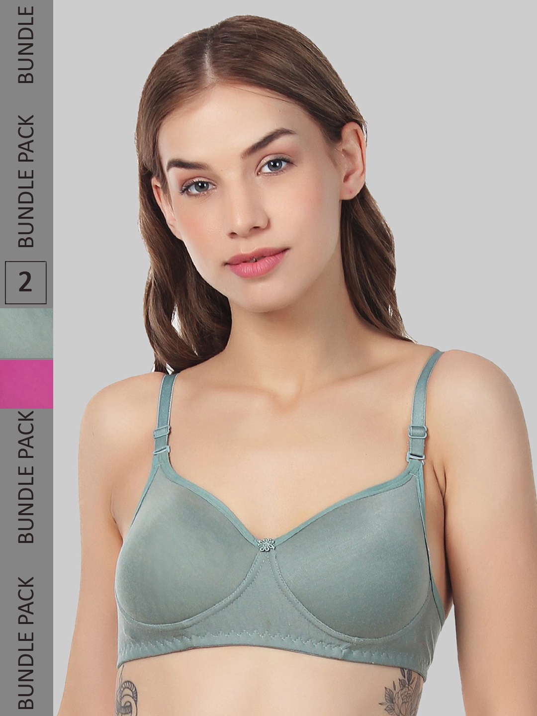 

FUNAHME Pack Of 2 Lightly Padded Full Coverage All Day Comfort Seamless T-Shirt Bra, Magenta