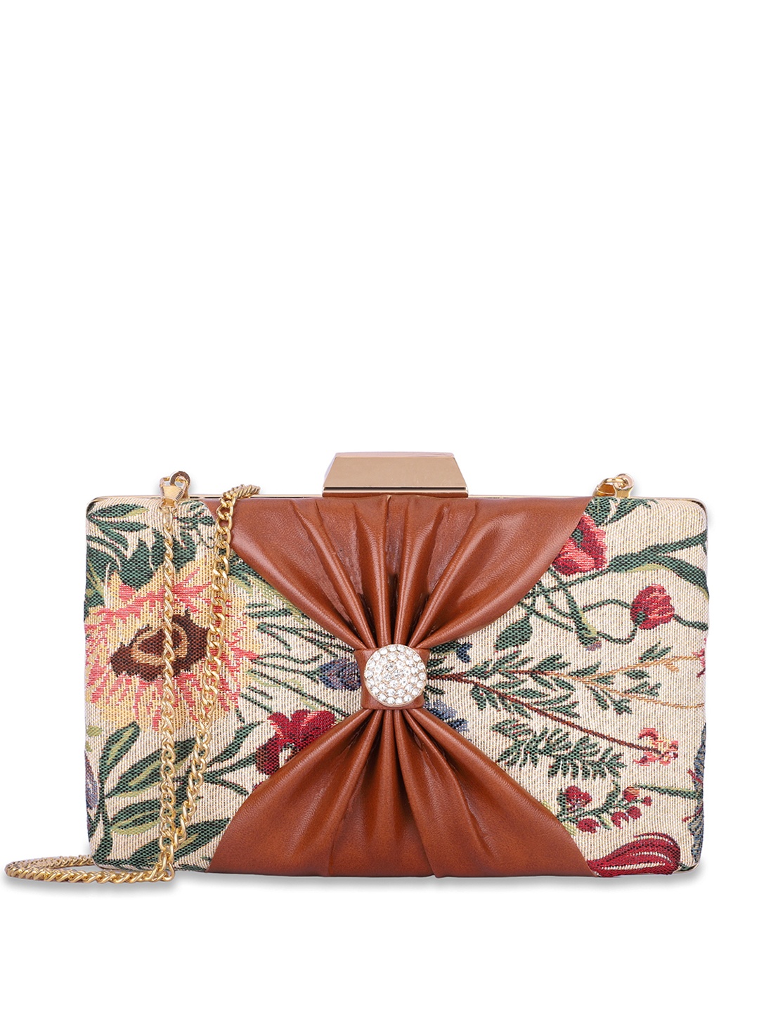 

THE CLOWNFISH Ritzy Floral Printed Box Clutch, White