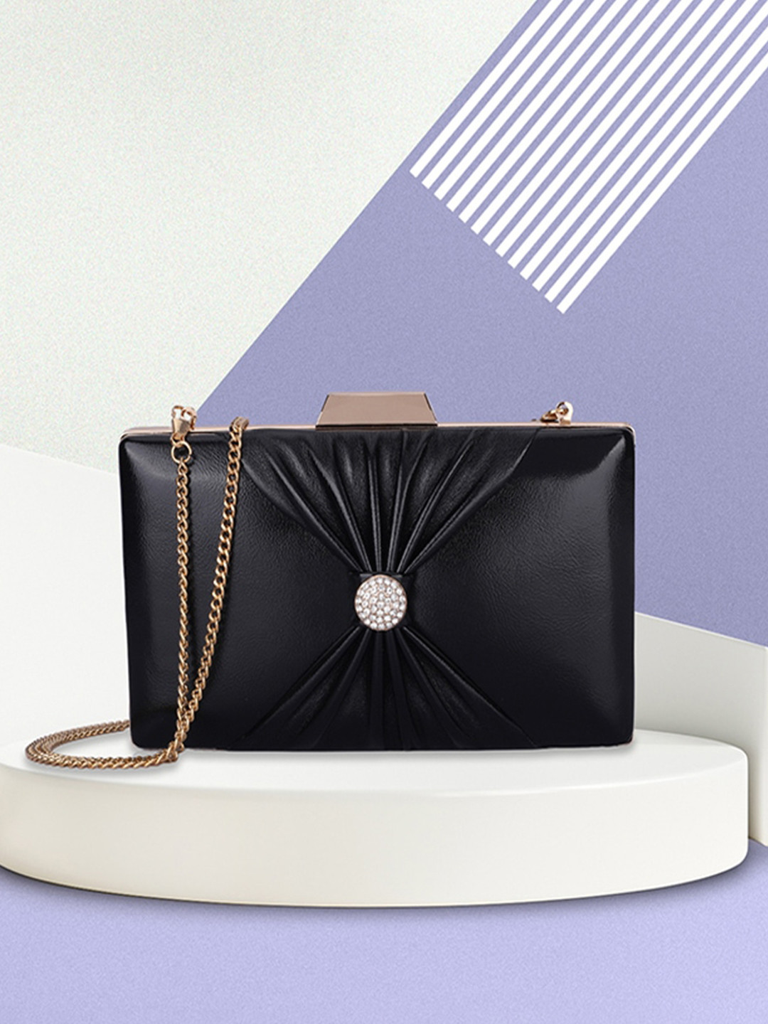 

THE CLOWNFISH Ritzy Textured Bow Detail Box Clutch, Black