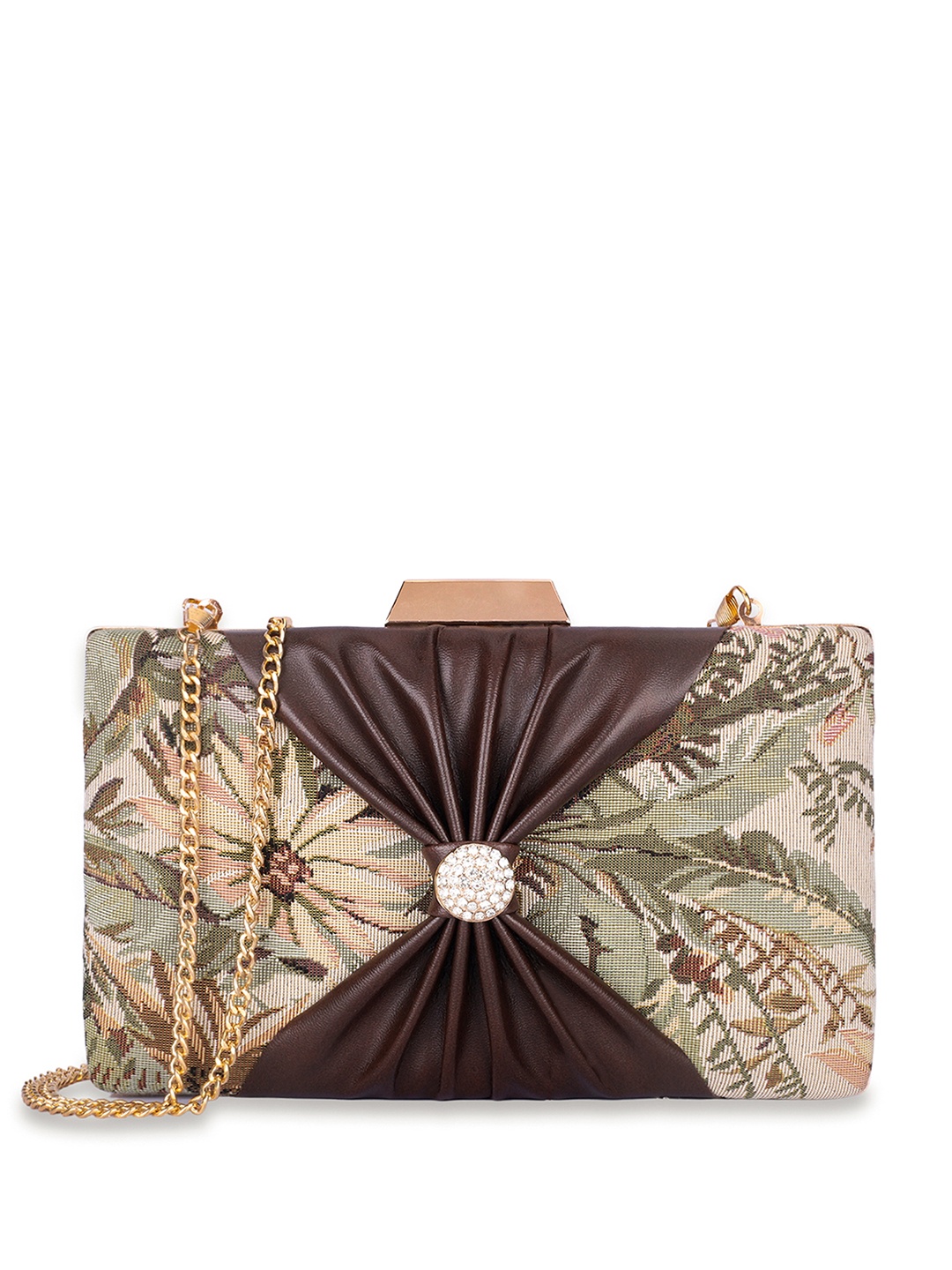 

THE CLOWNFISH Ritzy Floral Printed Box Clutch, Beige