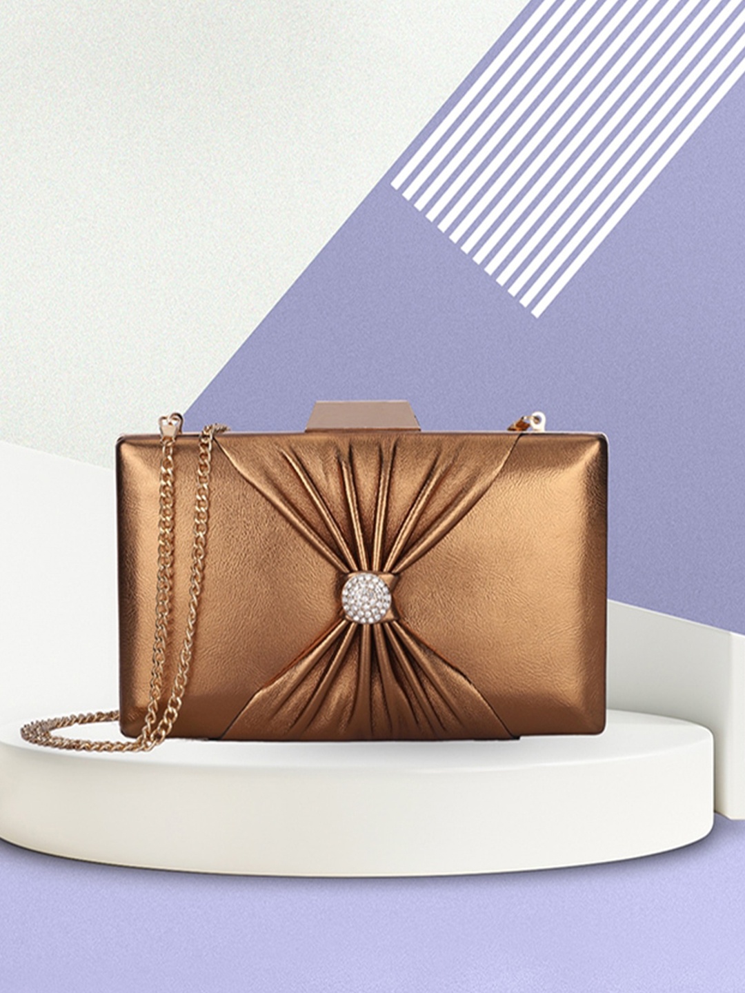 

THE CLOWNFISH Ritzy Textured Bow Detail Box Clutch, Gold