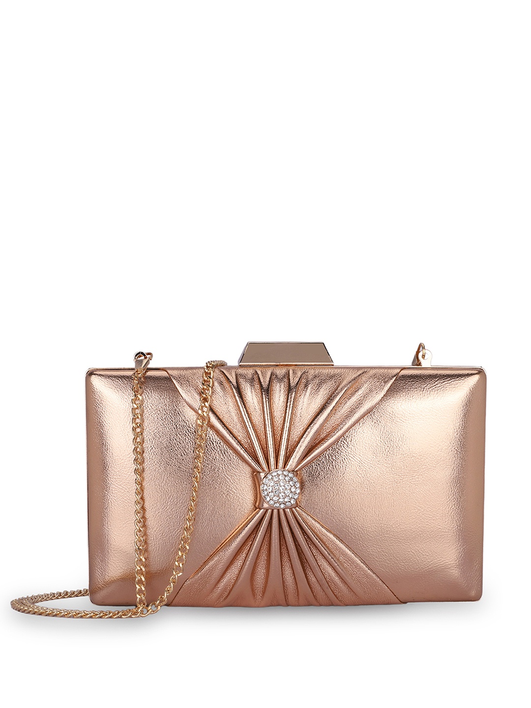 

THE CLOWNFISH Ritzy Textured Box Clutch, Peach