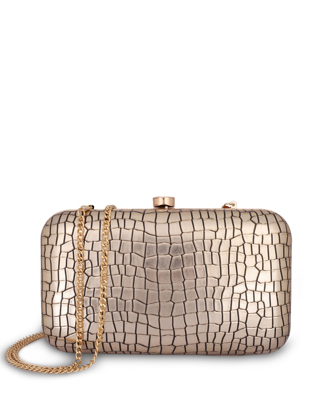 

THE CLOWNFISH Textured Box Clutch, Gold