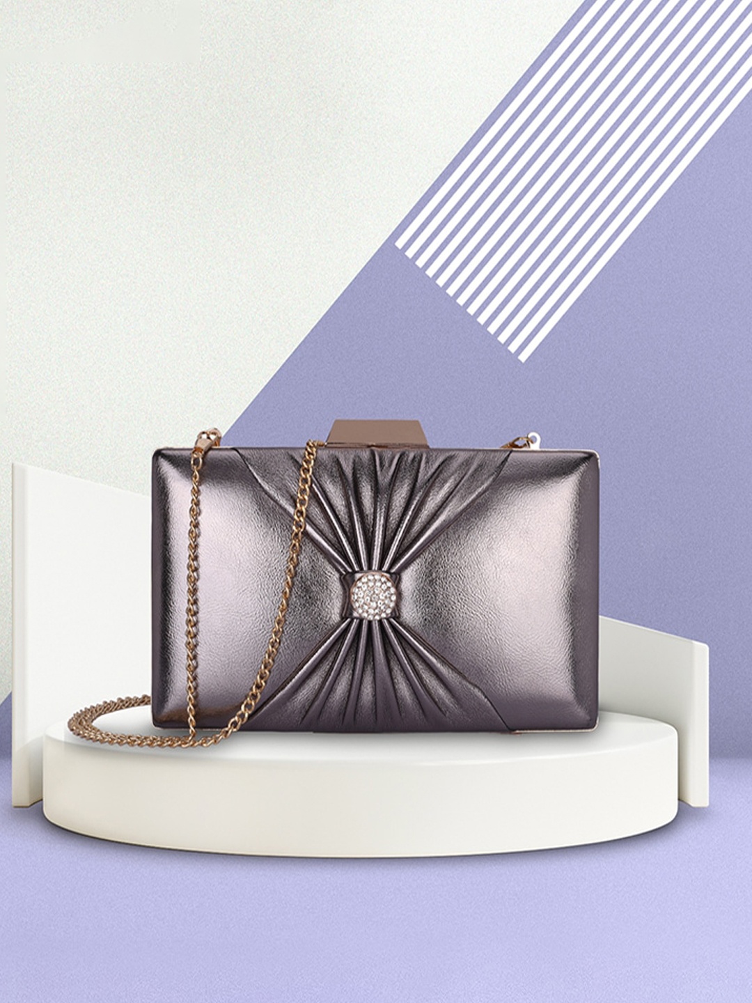 

THE CLOWNFISH Textured Bow Detail Box Clutch, Grey