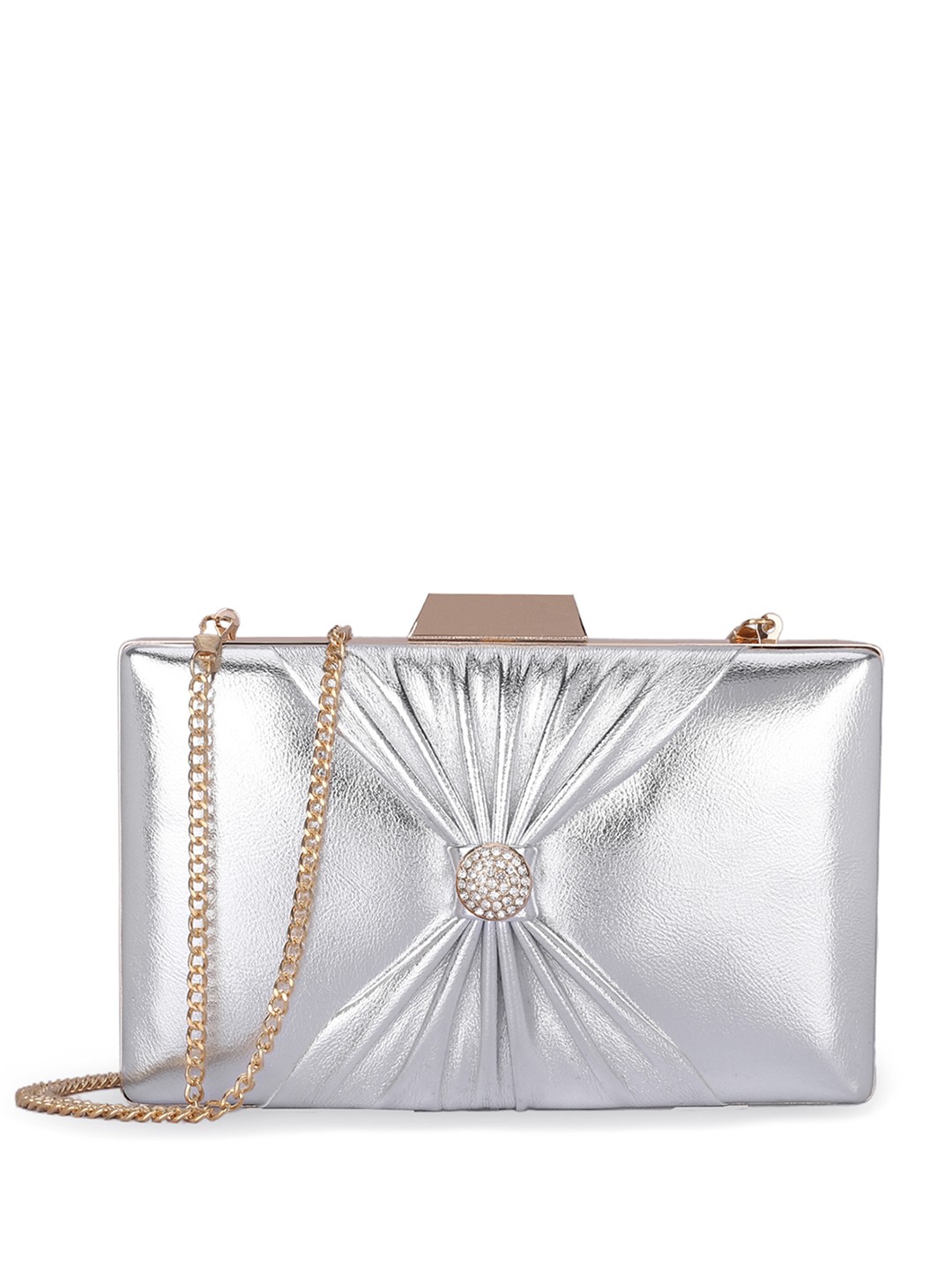 

THE CLOWNFISH Ritzy Textured Box Clutch, Silver