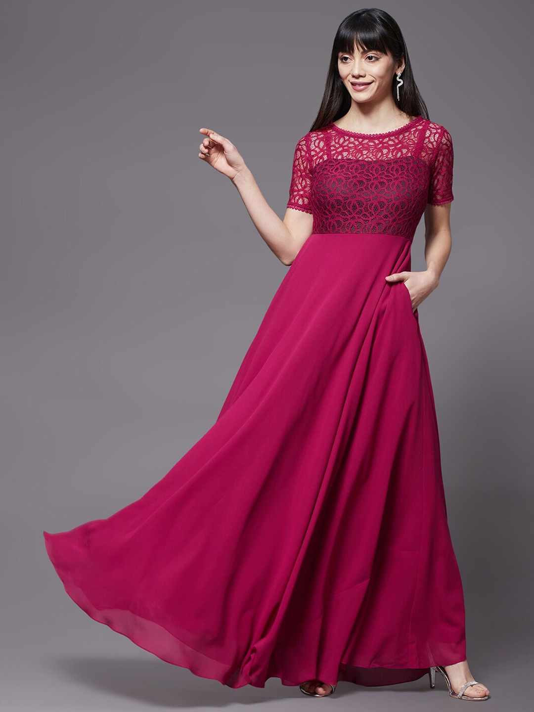 

DressBerry Pink Floral Self Design Maxi Ethnic Dresses