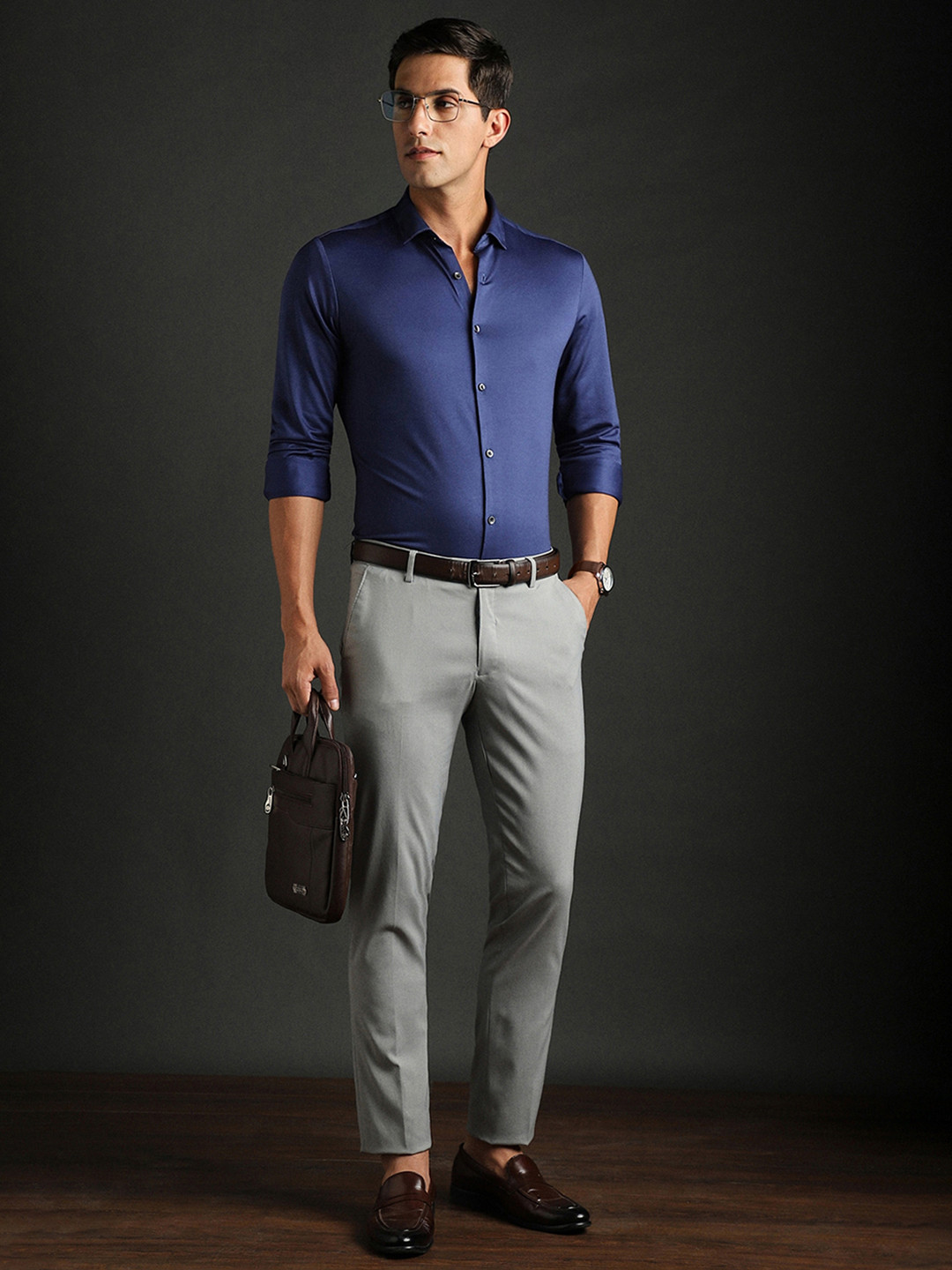 

Bergamo Slim Fit Spread Collar Knitted Formal Shirt, Blue