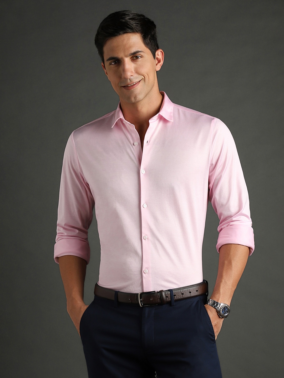 

Bergamo Pure Cotton Slim Fit Knitted Formal Shirt, Pink