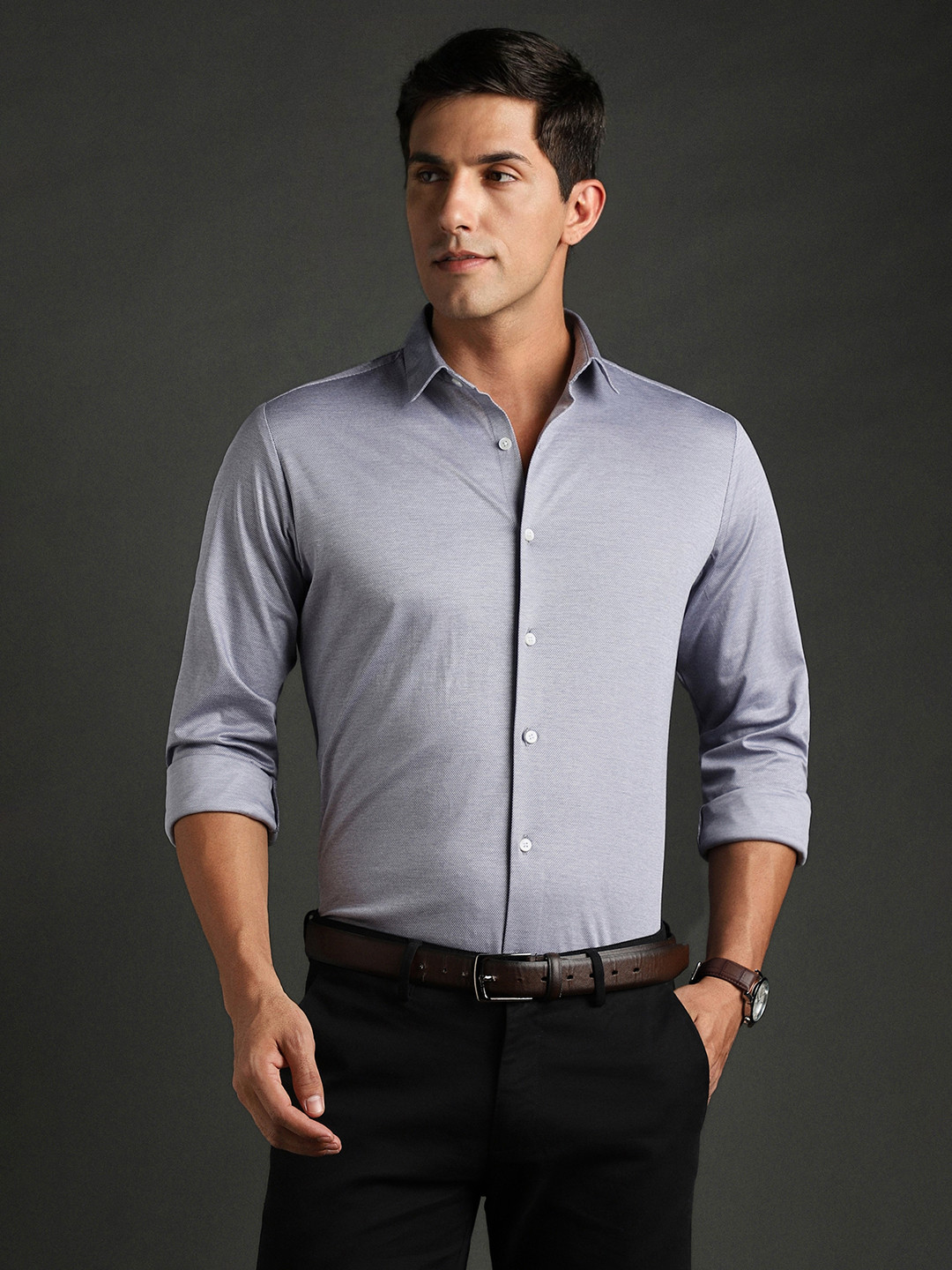

Bergamo Pure Cotton Slim Fit Knitted Formal Shirt, Grey