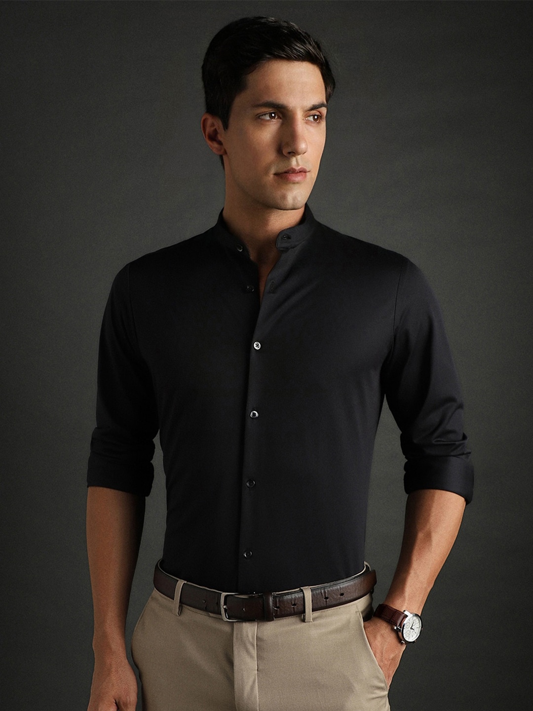 

Bergamo Slim Fit Opaque Knitted Formal Shirt, Black