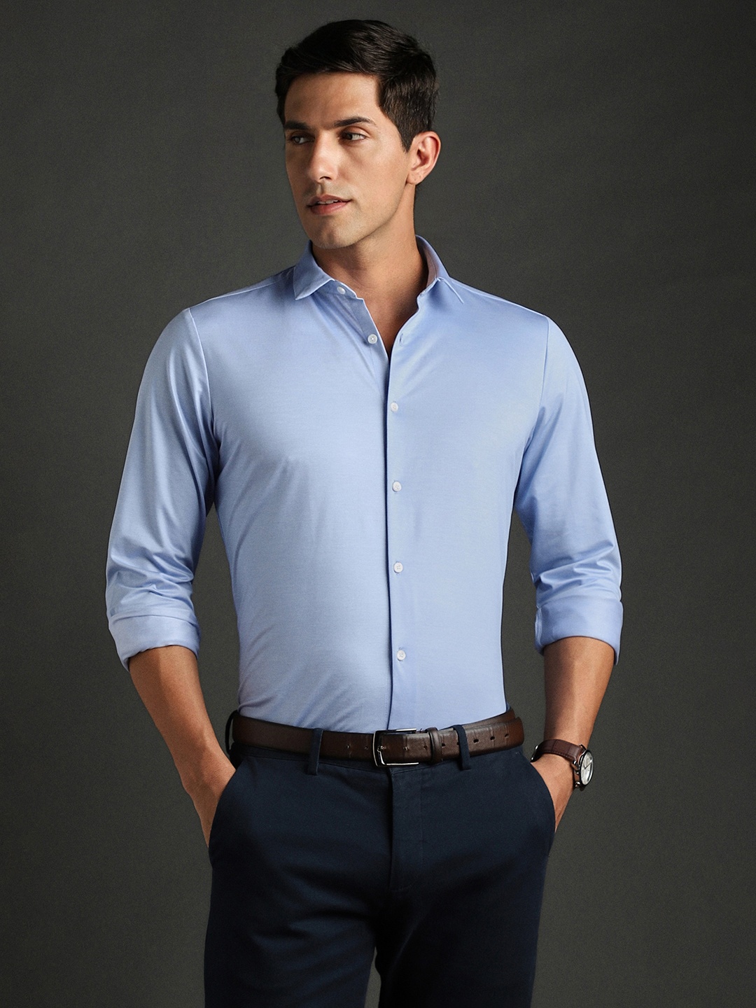 

Bergamo Slim Fit Pure Cotton Knitted Formal Shirt, Blue