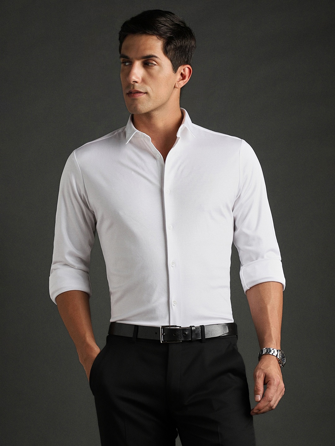 

Bergamo Slim Fit Spread Collar Knitted Pure Cotton Formal Shirt, White