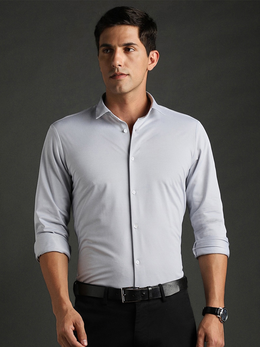 

Bergamo Slim Fit Long Sleeves Knitted Formal Shirt, Grey