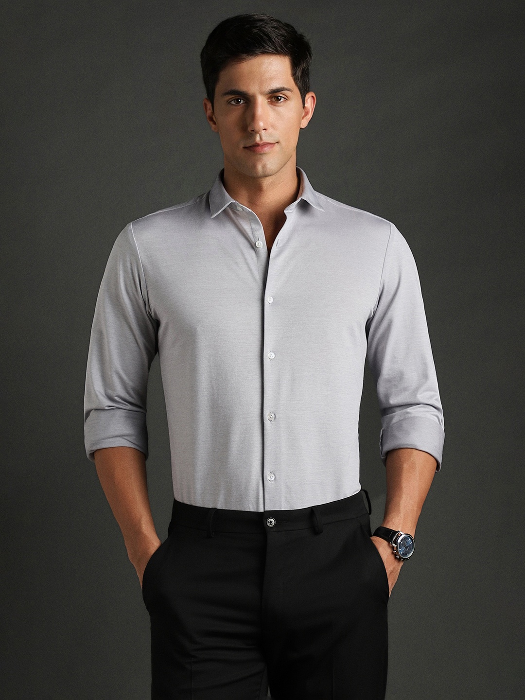 

Bergamo Slim Fit Pure Cotton Knitted Formal Shirt, Grey
