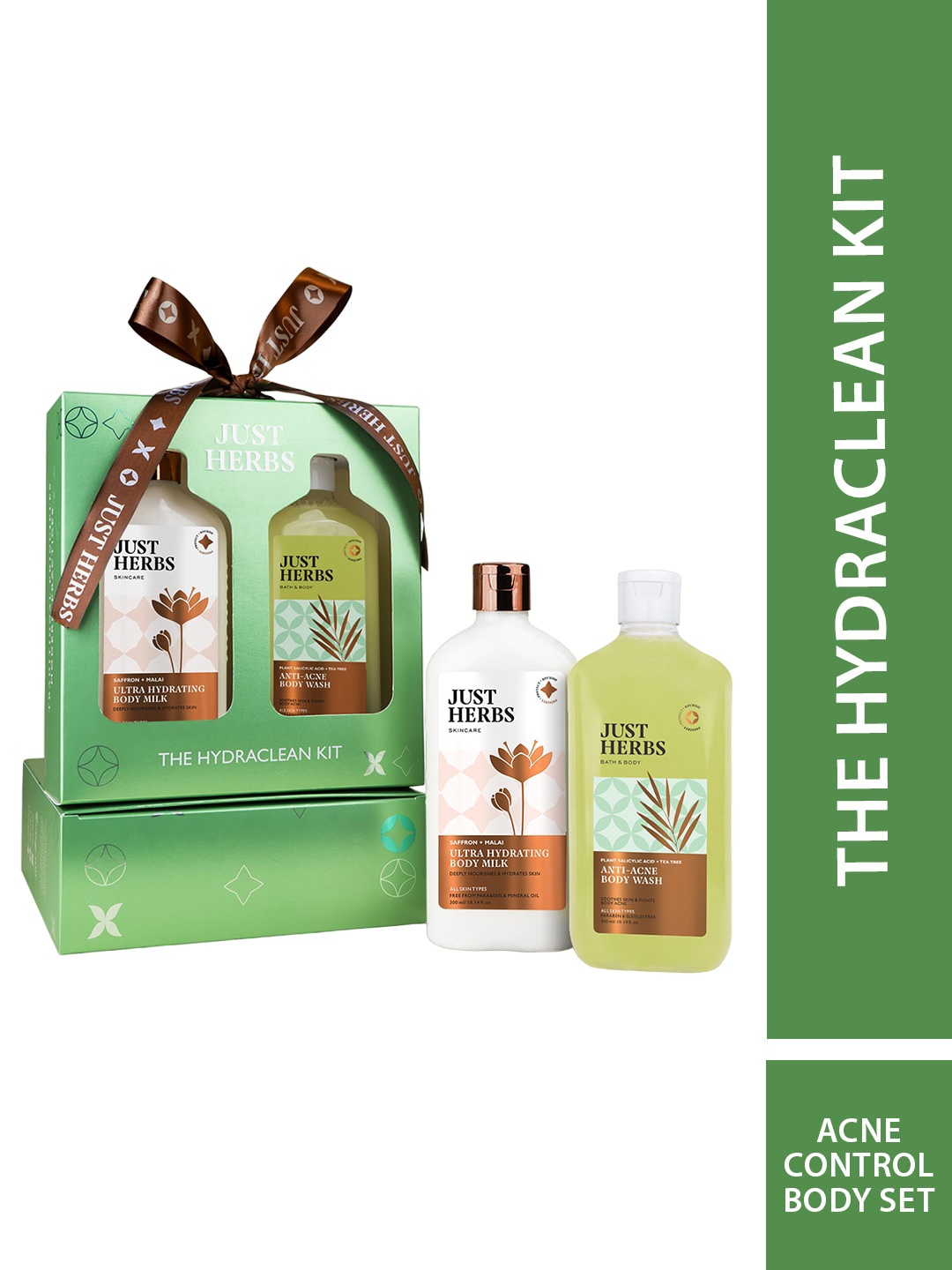 

Just Herbs Ultra Hydrating Body Milk & Anti-Acne Body Wash - 300ml Each, Na