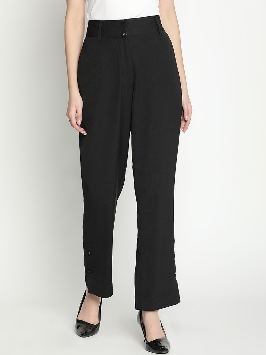 

DRAAX Fashions Women Mid-Rise Parallel Trousers, Black