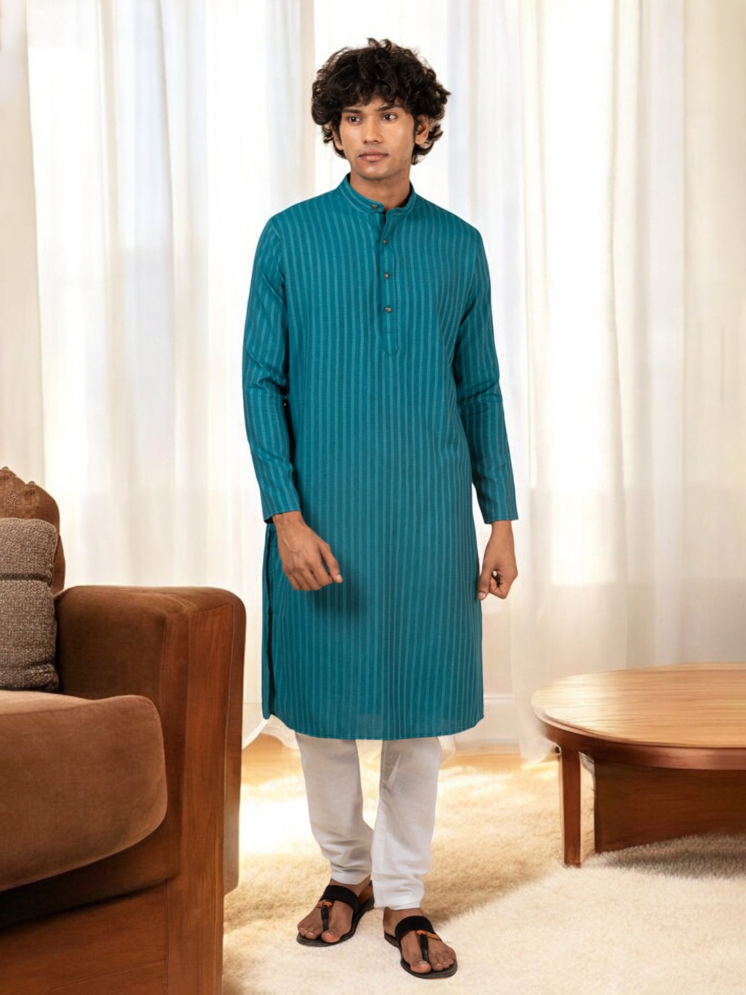 

TATTVA Floral Printed Regular Pure Cotton Kurta with Pyjamas, Blue