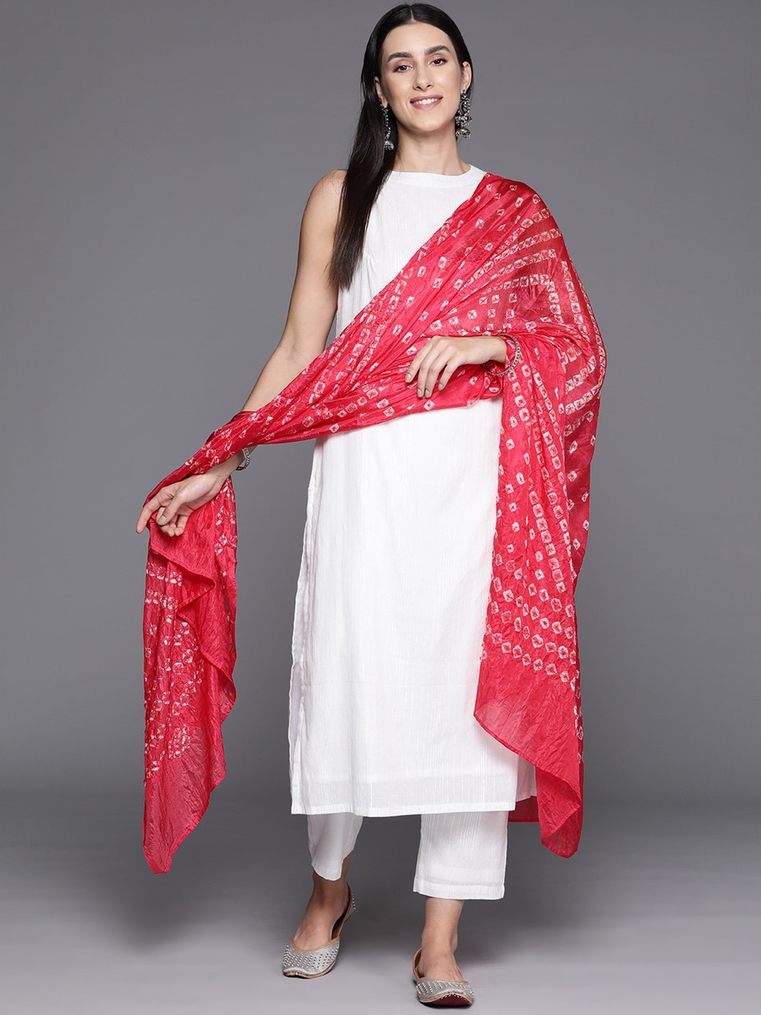 

Varanga Boat Neck Sleeveless Straight Pure Cotton Kurta Set With Dupatta, White