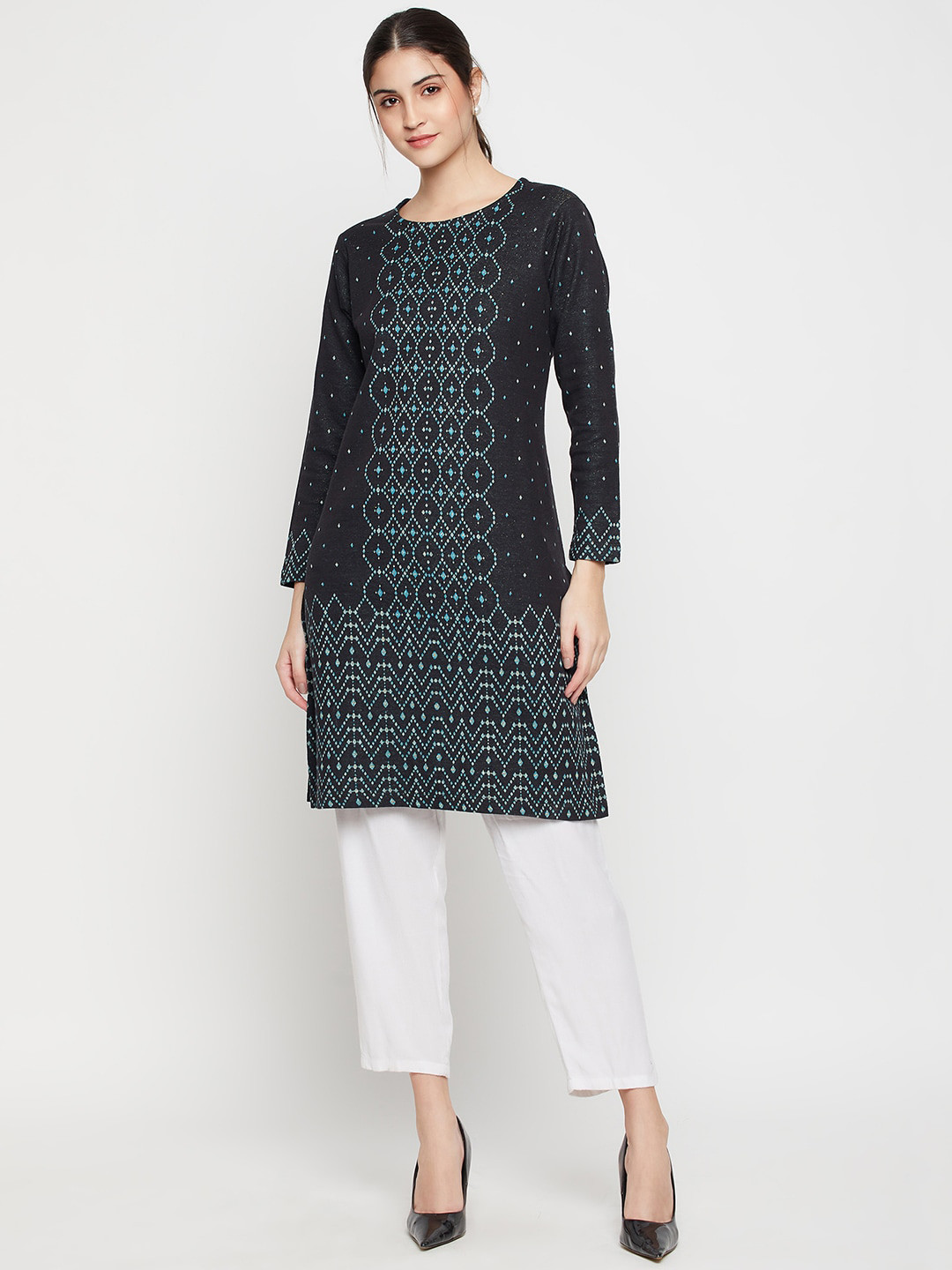

Cantabil Geometric Woven Design Kurta, Black