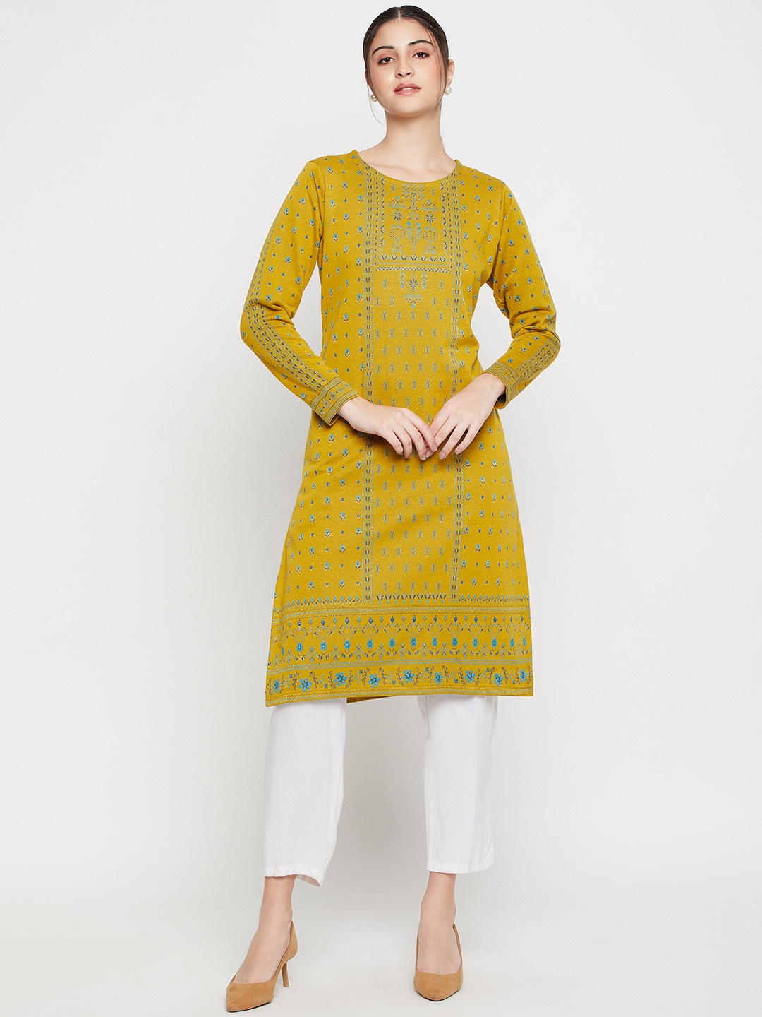 

Cantabil Ethnic Motifs Woven Design Jacquard Kurta, Mustard