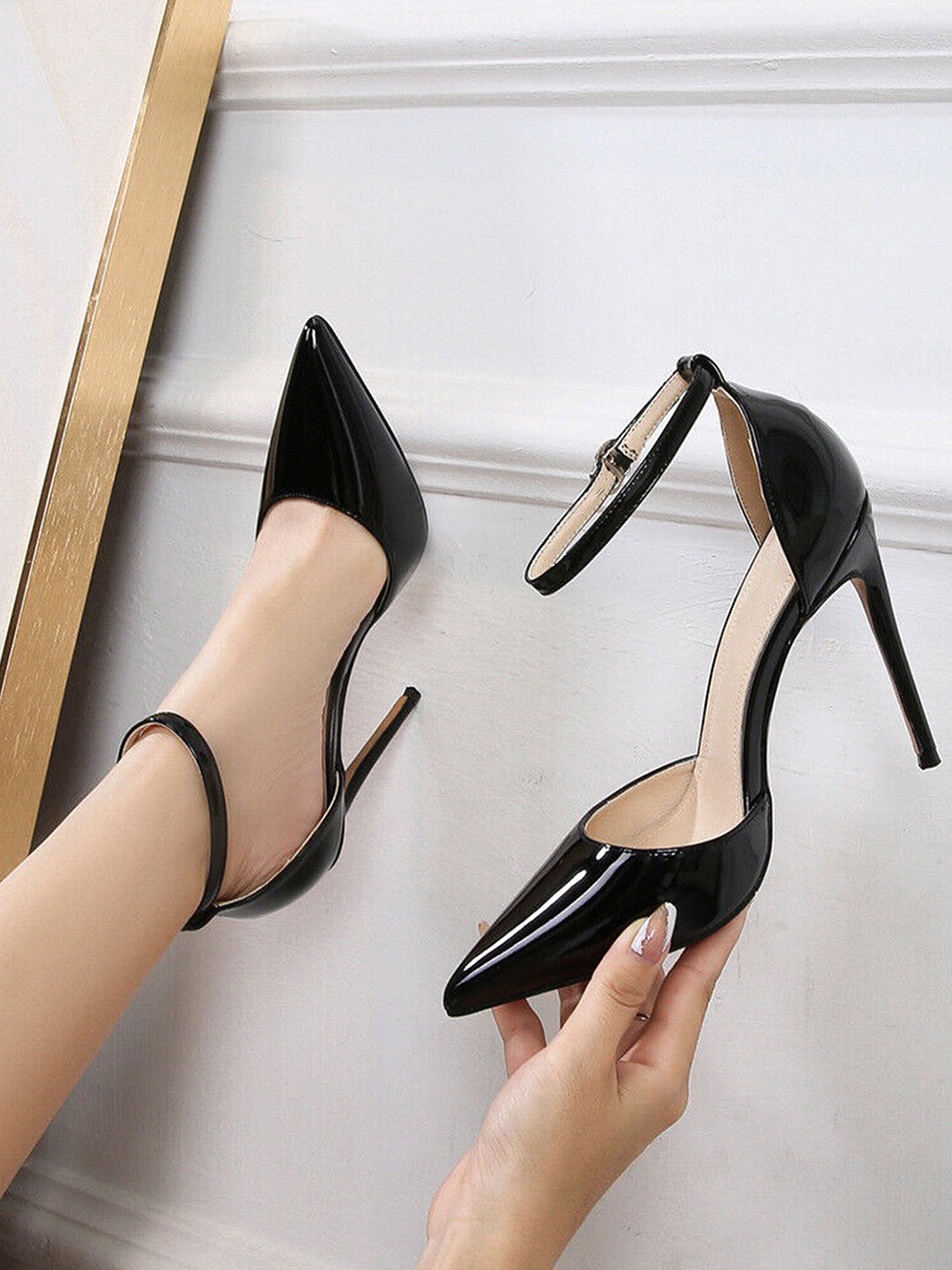 

JM Looks Pointed Toe Stiletto Heels With Ankle Loop, Black