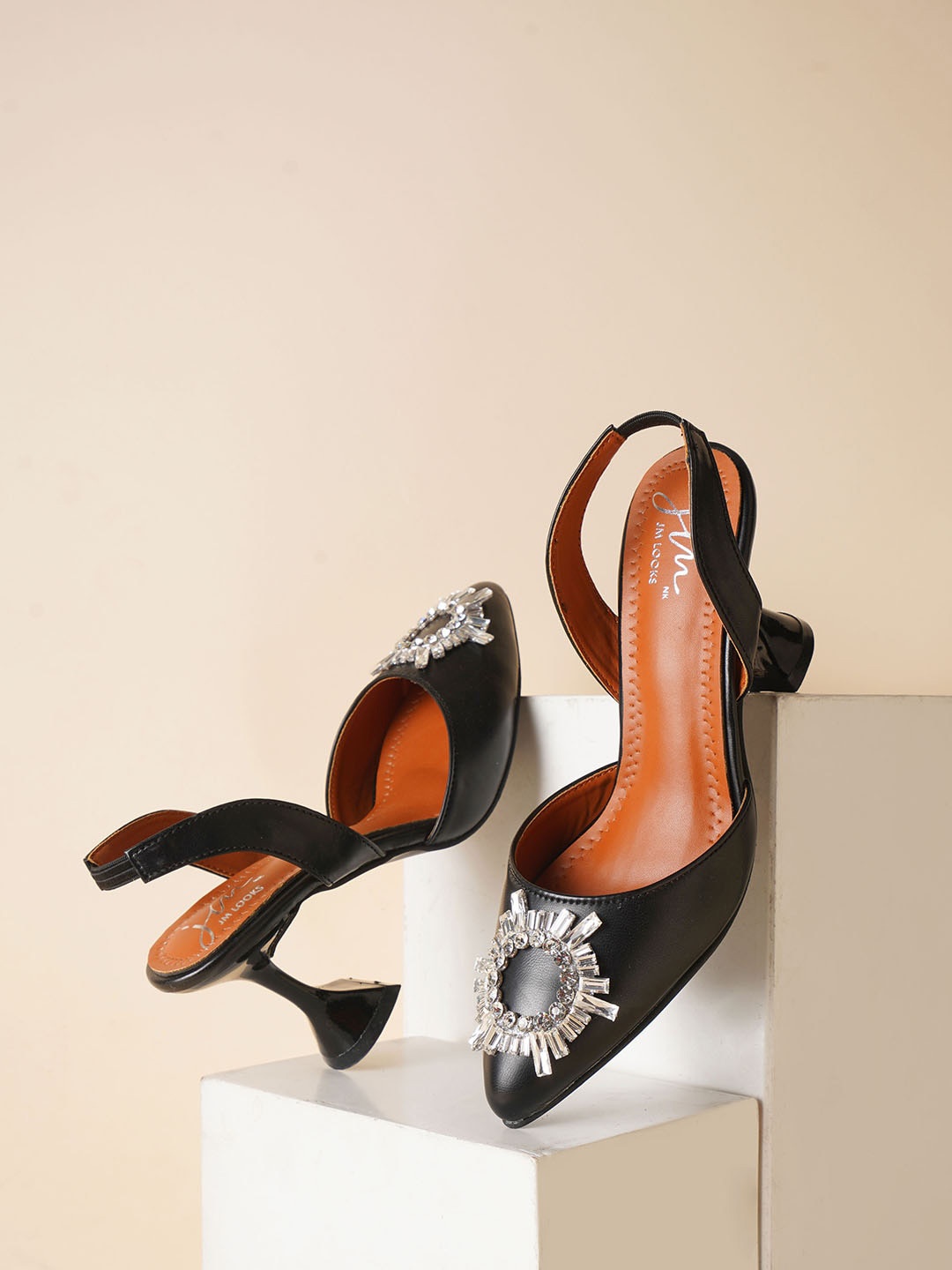 

JM Looks Embellished Kitten Heel Pumps, Black