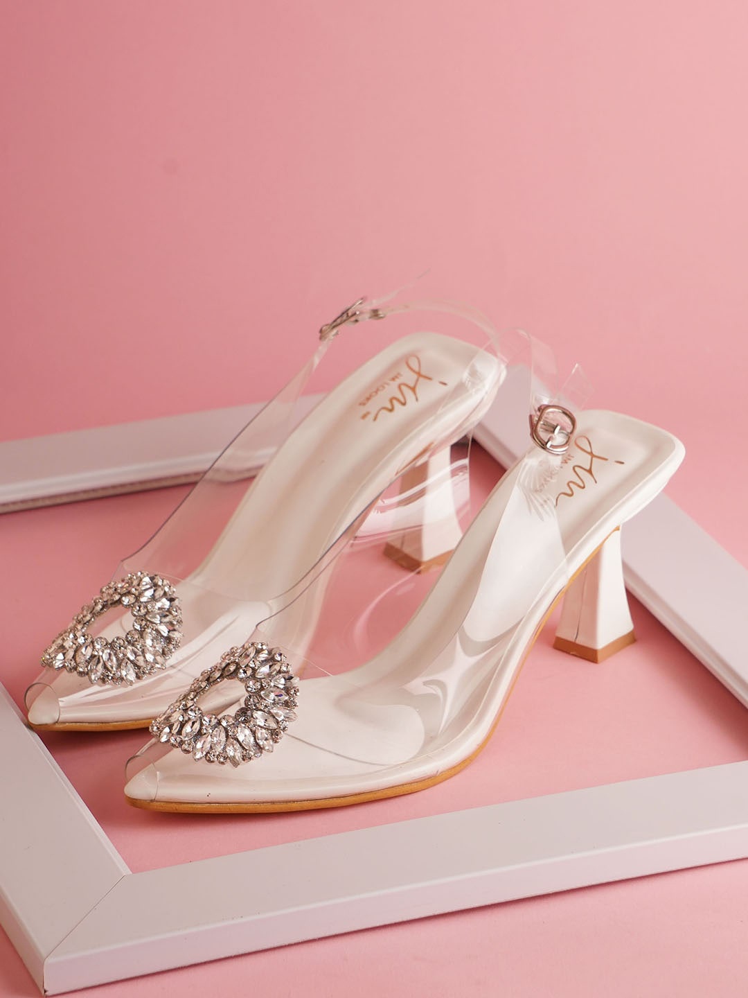

JM Looks Embellished Slim Heel Pumps, White