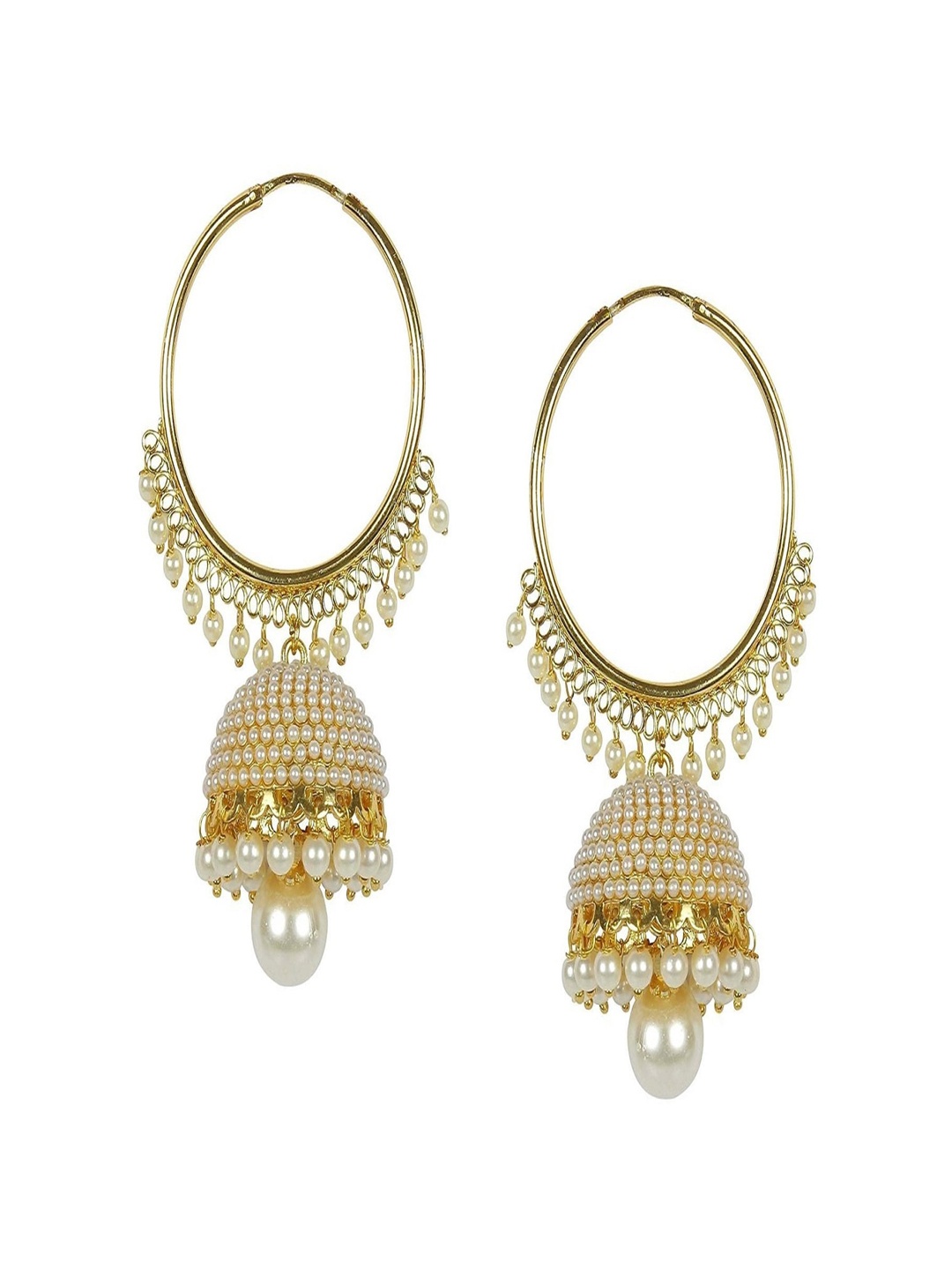 

Crunchy Fashion Gold-Plated Dome Shaped Jhumkas Earrings, White