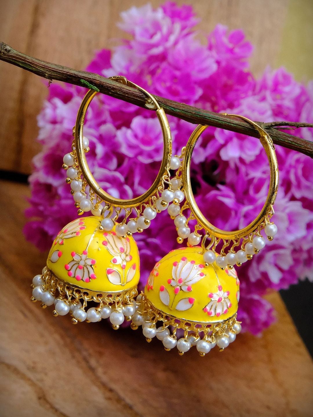 

Crunchy Fashion Dome Shaped Gold-Plated Jhumkas Earrings, Yellow