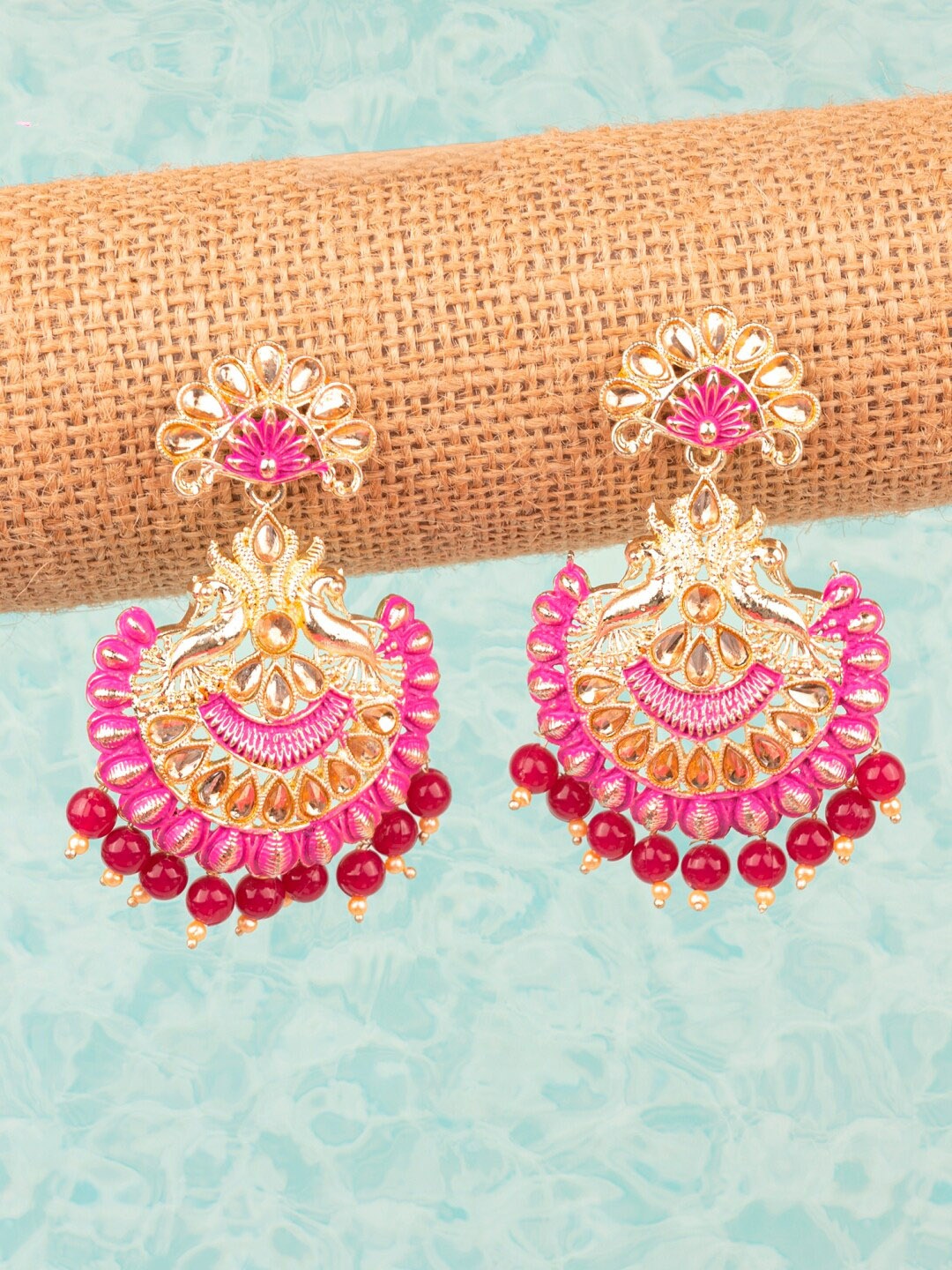 

Crunchy Fashion Dome Shaped Copper-Plated Chandbalis Earrings, Pink