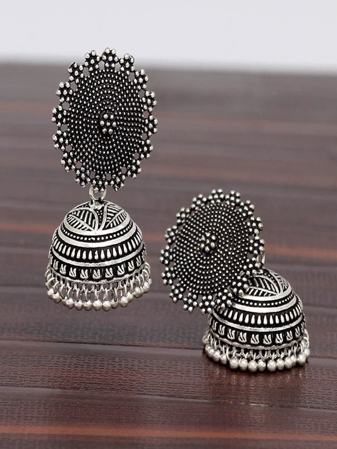 

Crunchy Fashion Silver-Plated Dome Shaped Jhumkas Earrings