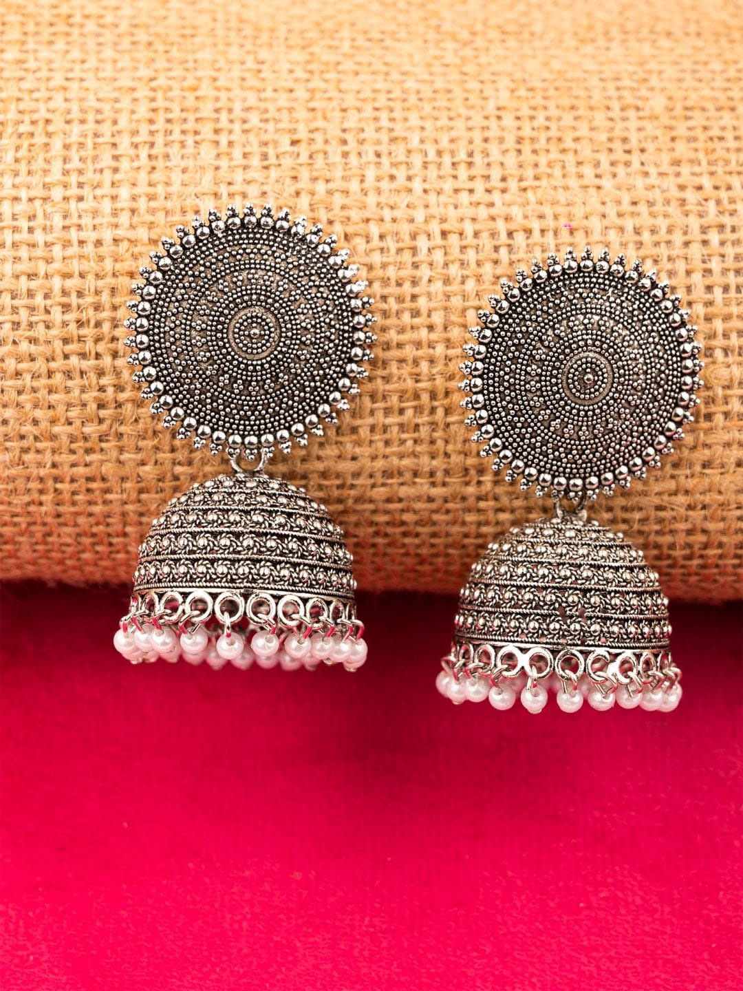

Crunchy Fashion Silver-Plated Dome Shaped Jhumkas Earrings