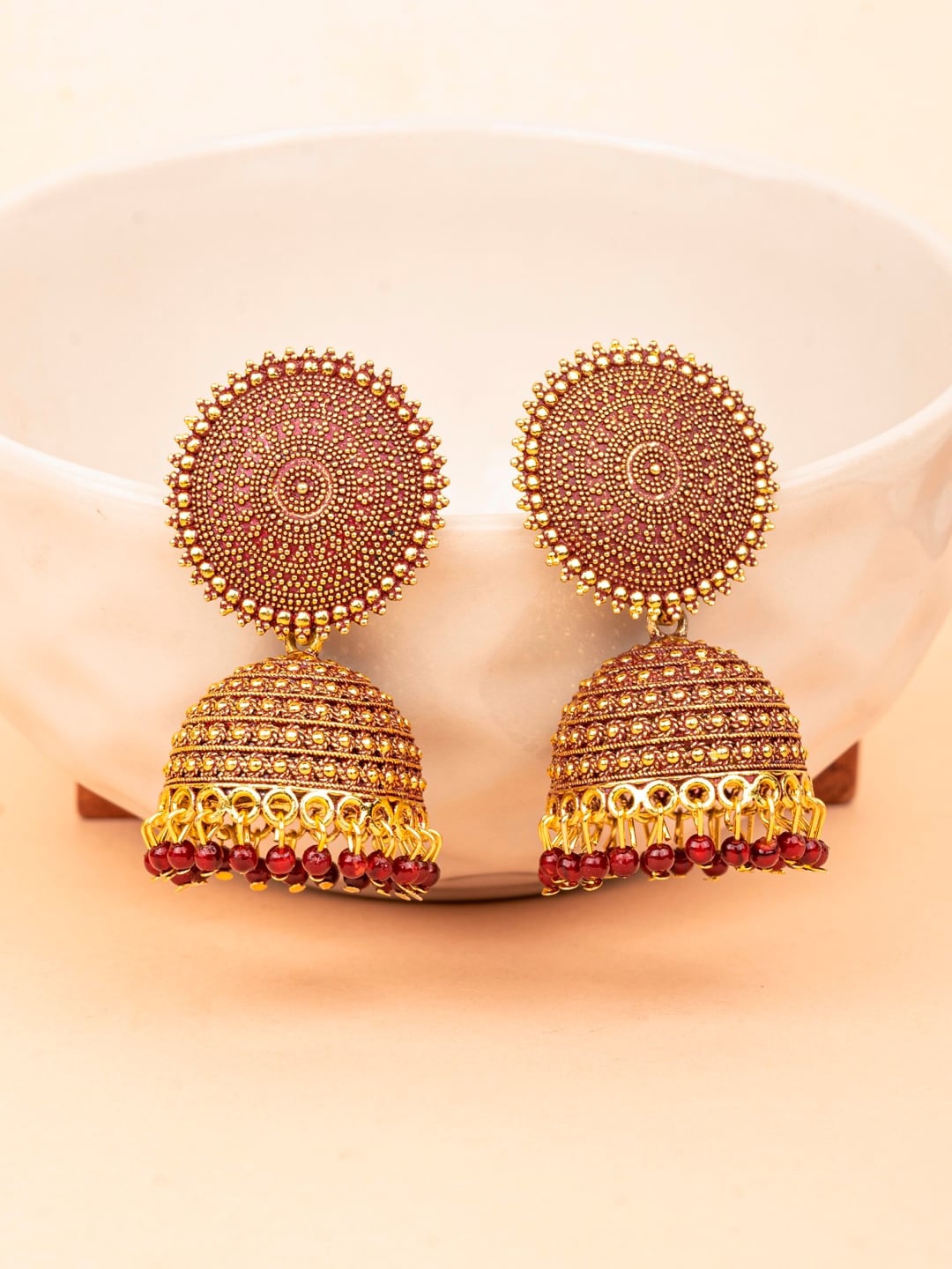 

Crunchy Fashion Gold-Plated Dome Shaped Jhumkas Earrings