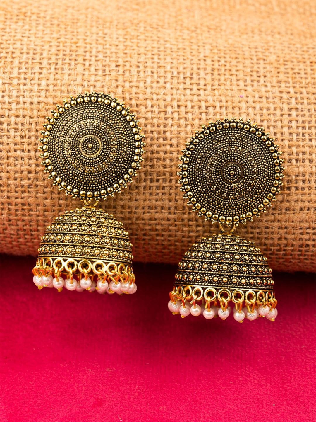 

Crunchy Fashion Gold-Plated Dome Shaped Jhumkas Earrings