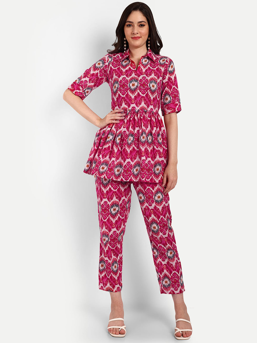 

Krati Creations Printed Pure Cotton Tunic With Trouser, Pink
