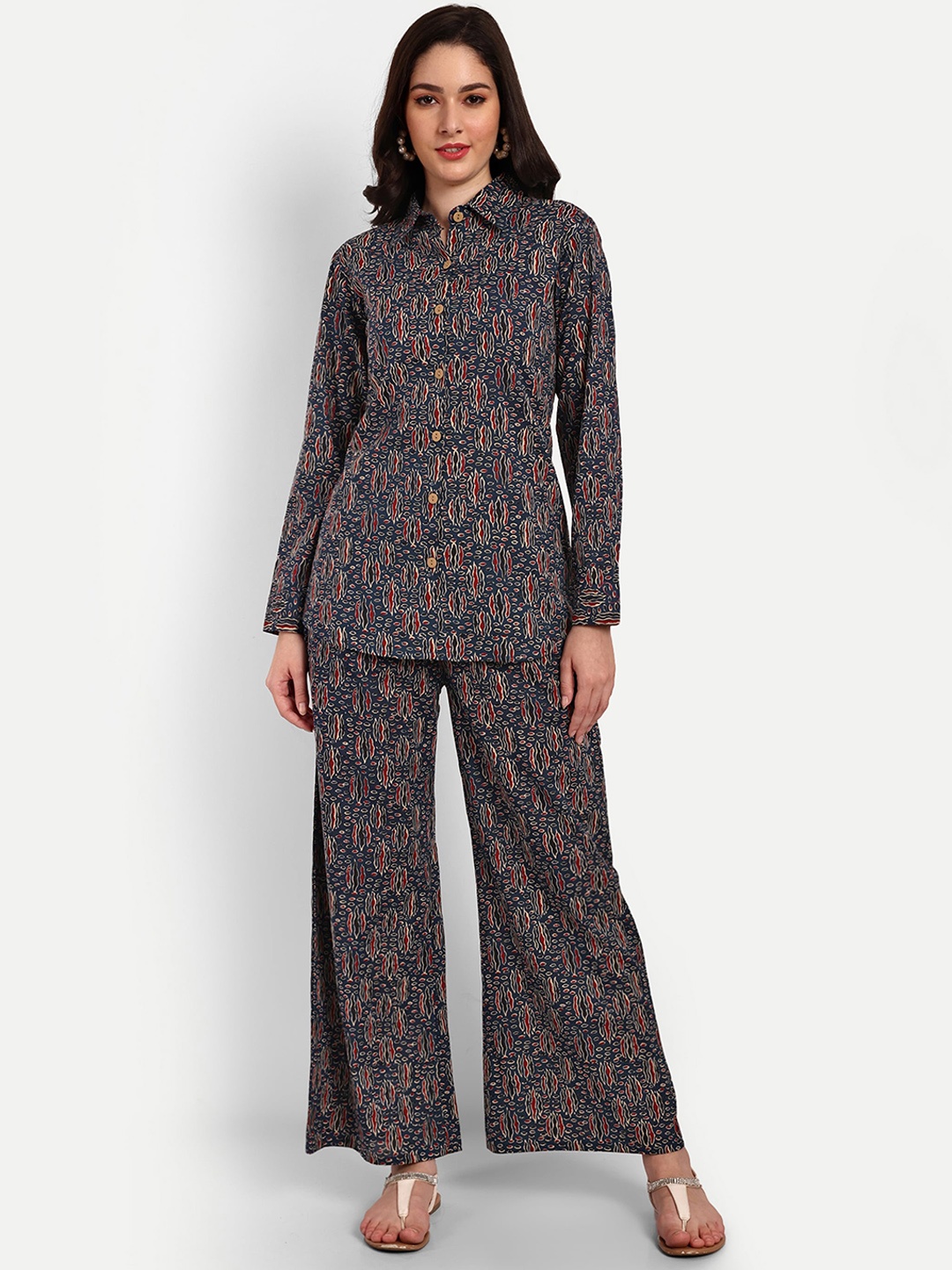 

Krati Creations Printed Pure Cotton Shirt With Trousers, Navy blue
