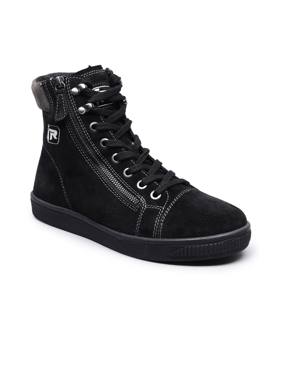 

TVS Men Mid-Top Suede Riding Sneakers, Black