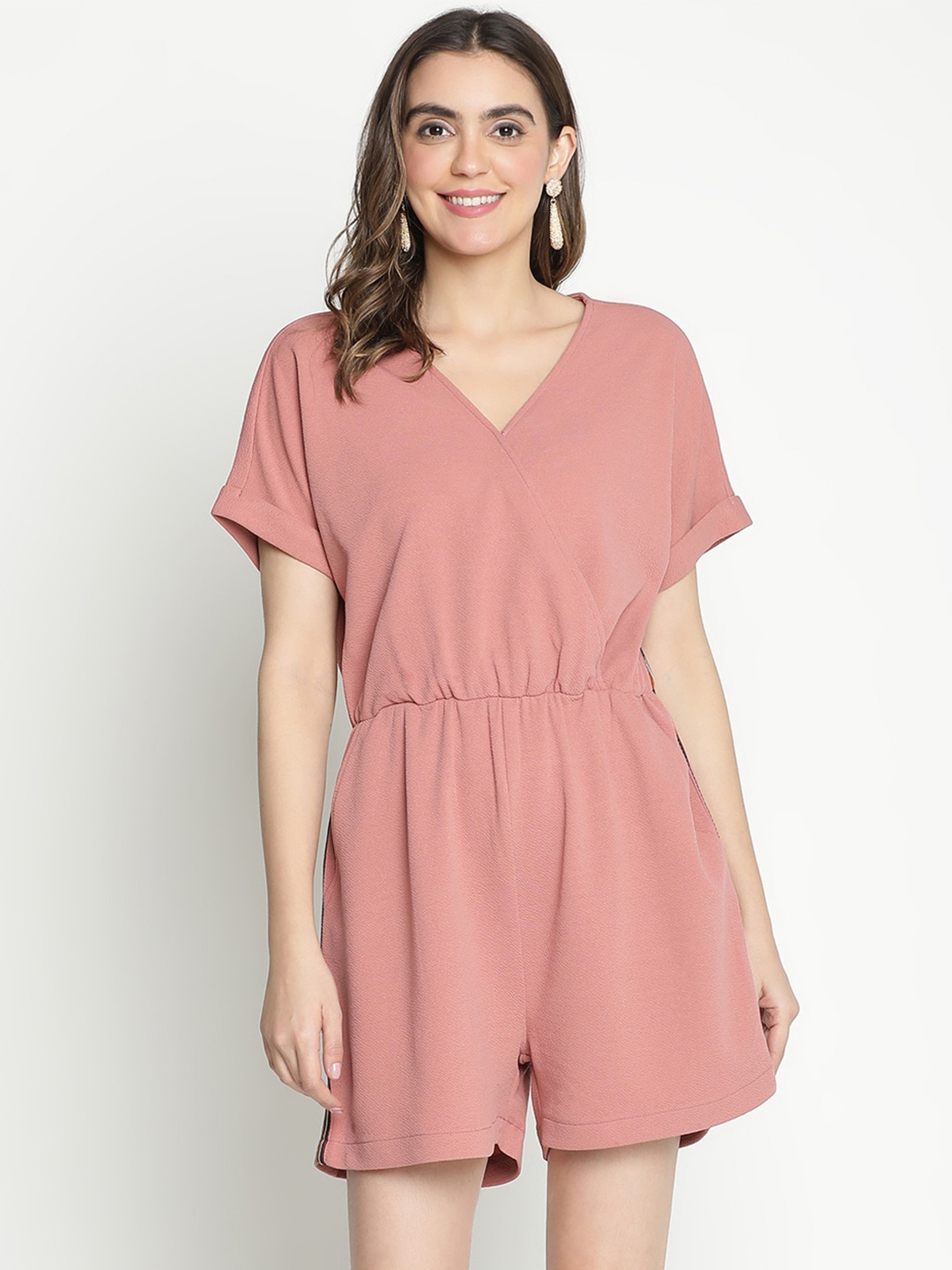 

DRAAX Fashions V Neck Playsuit, Pink