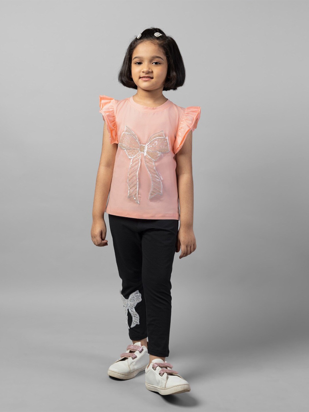 

ZIP ZAP ZOOP Girls Graphic Printed Round Neck Flutter Sleeve Cotton T-Shirt, Pink