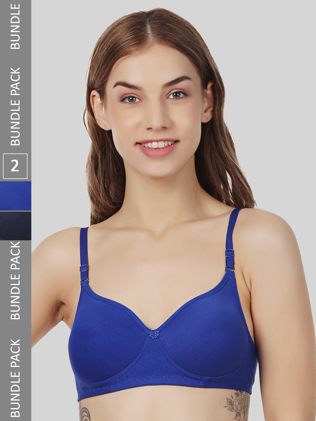 

FUNAHME Pack of 2 Full Coverage Lightly Padded Bra With All Day Comfort, Navy blue