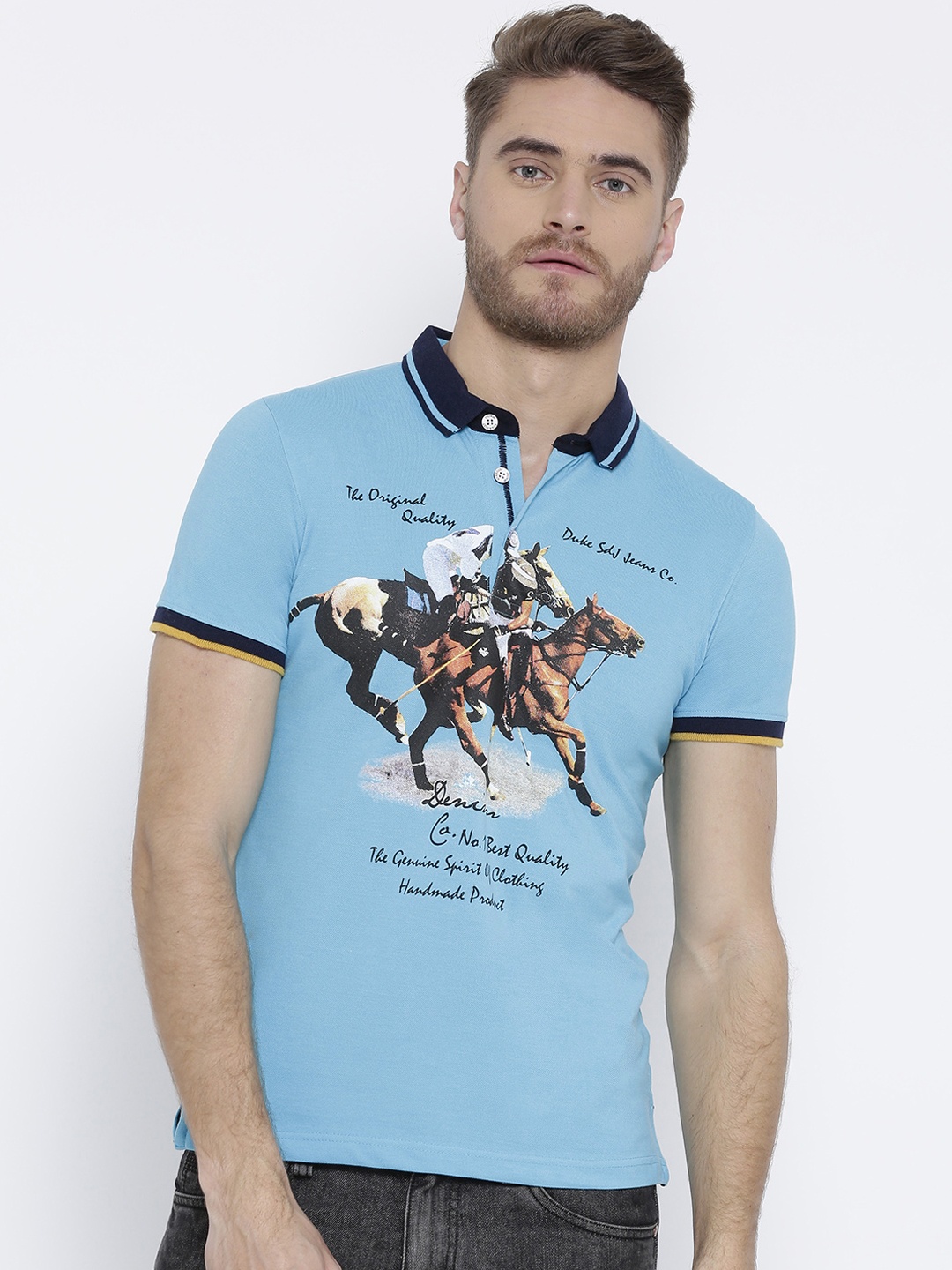 

Duke Men Blue Printed Round Neck T-shirt