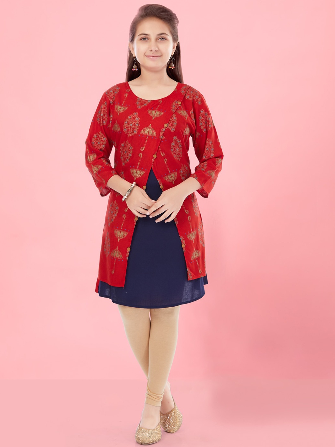 

Aarika Girls Ethnic Motifs Printed Cotton Kurta, Red