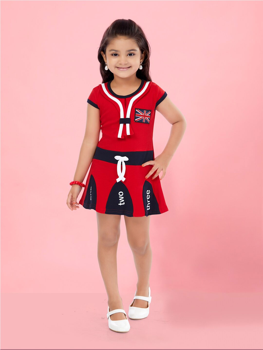 

Aarika Girls Typography Printed Cap Sleeves A-Line Mini Dress, Red