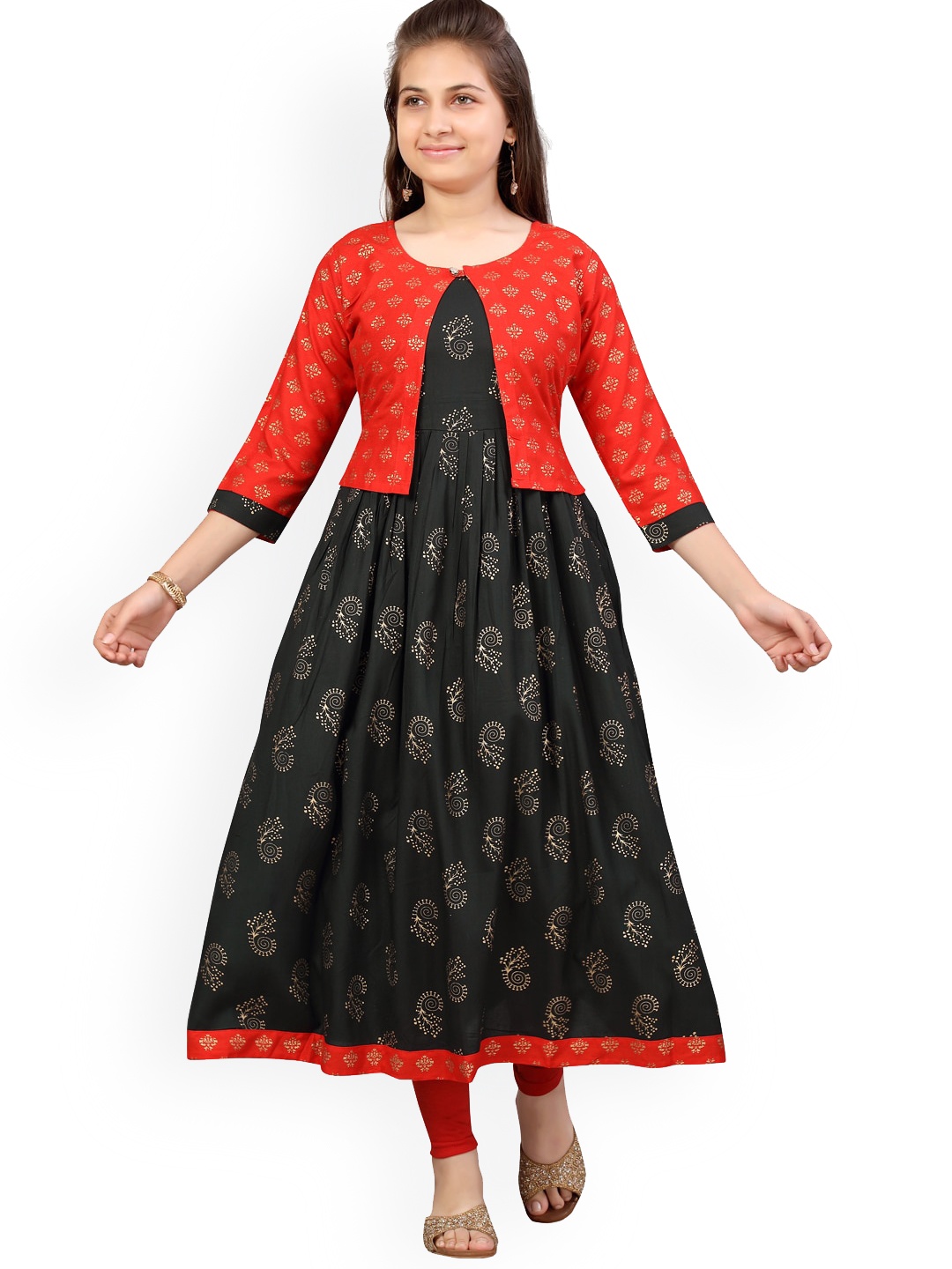 

Aarika Girls Ethnic Motifs Printed Pure Cotton Kurta With Leggings & Jacket, Black