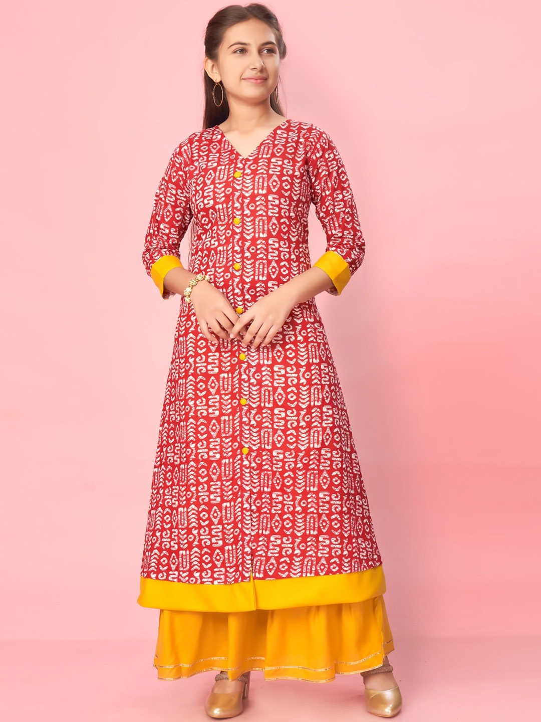 

Aarika Girls Abstract Printed Pure Cotton Kurta With Skirt, Maroon