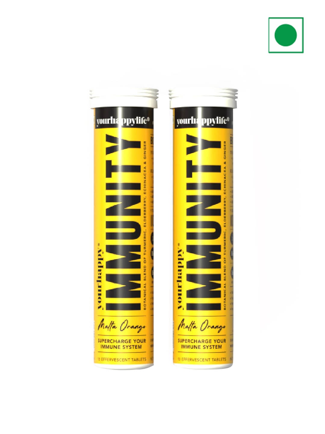 

yourhappylife Set of 2 Malta Orange Immunity Fizz with Turmeric & Ginger - 18 Tablets Each, Yellow