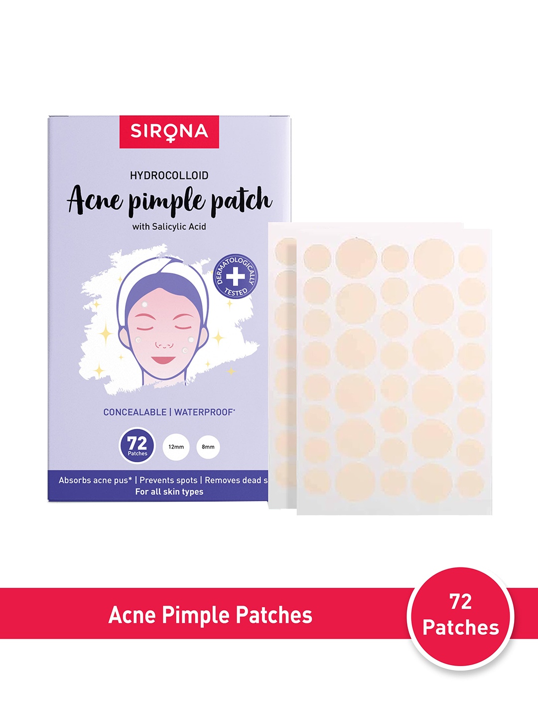 

Sirona Acne Pimple Patch For Face With Salicylic Acid - 72 patches, Transparent